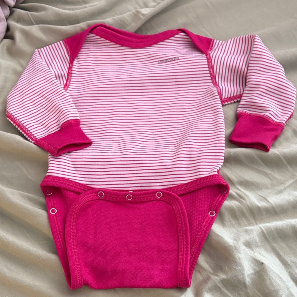 Patagonia Pink and White Striped Kids Bodysuit